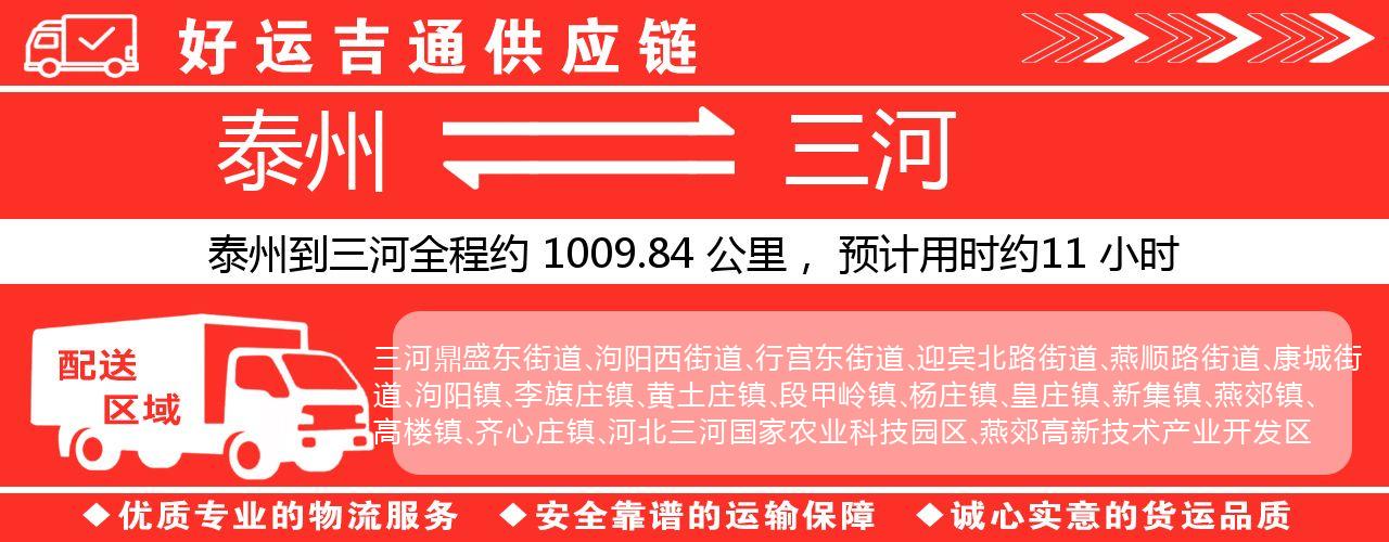 泰州到三河物流专线-泰州至三河物流公司